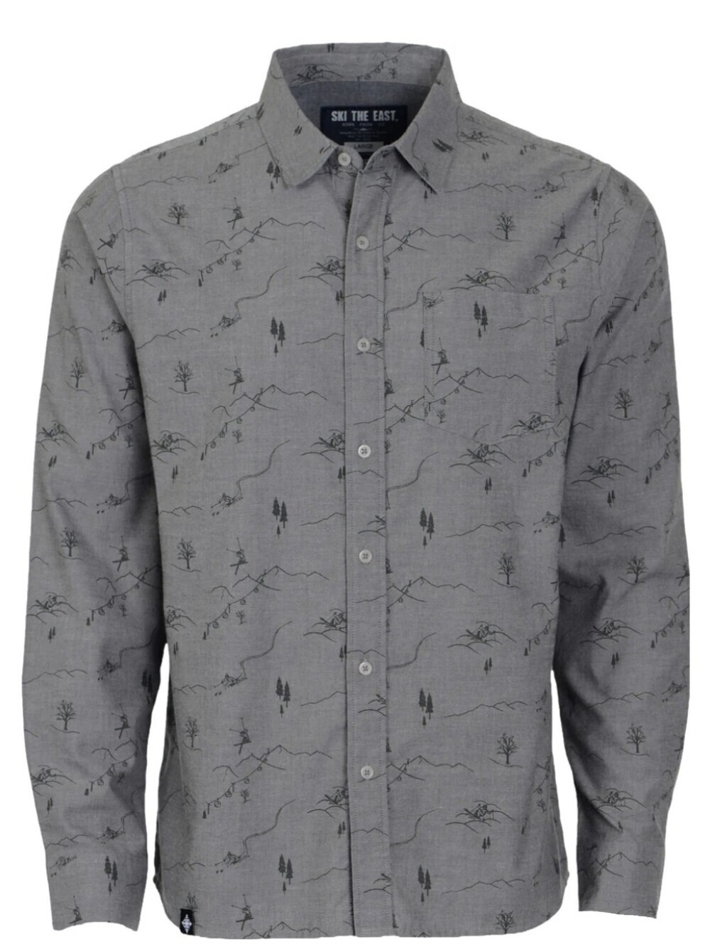 ​NWT Ski The East Men's Freeride Oxford Button-Down Shirt Ski Print Charcoal​